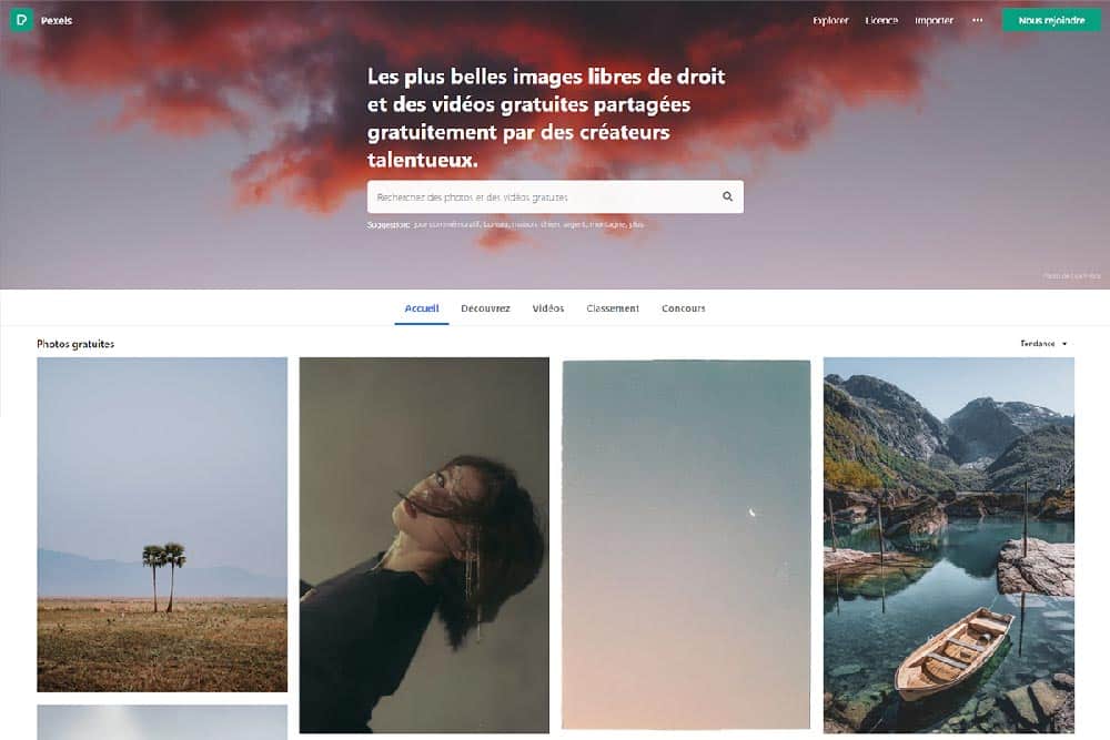 Capture d'écran d'accueil de la banque d'image libre de droit : Pexels
