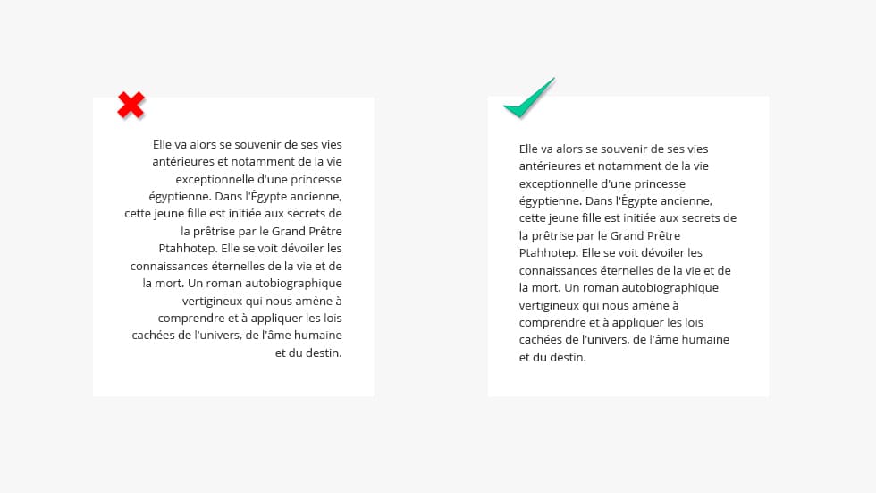 exemples de textes ferrés à droite puis à gauche